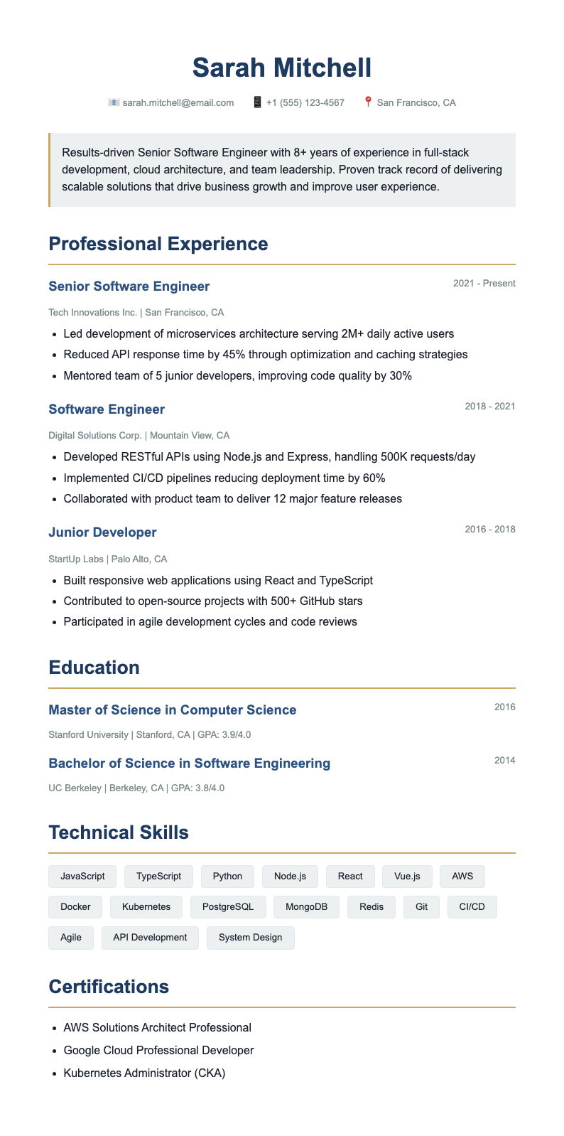 Executive summary resume